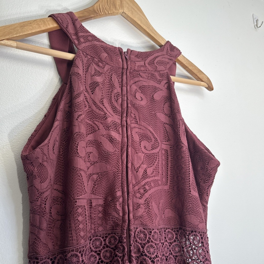 Charlette Russe Size L Lace Burgundy Dress See Through Waist Flowy - Picture 7 of 16